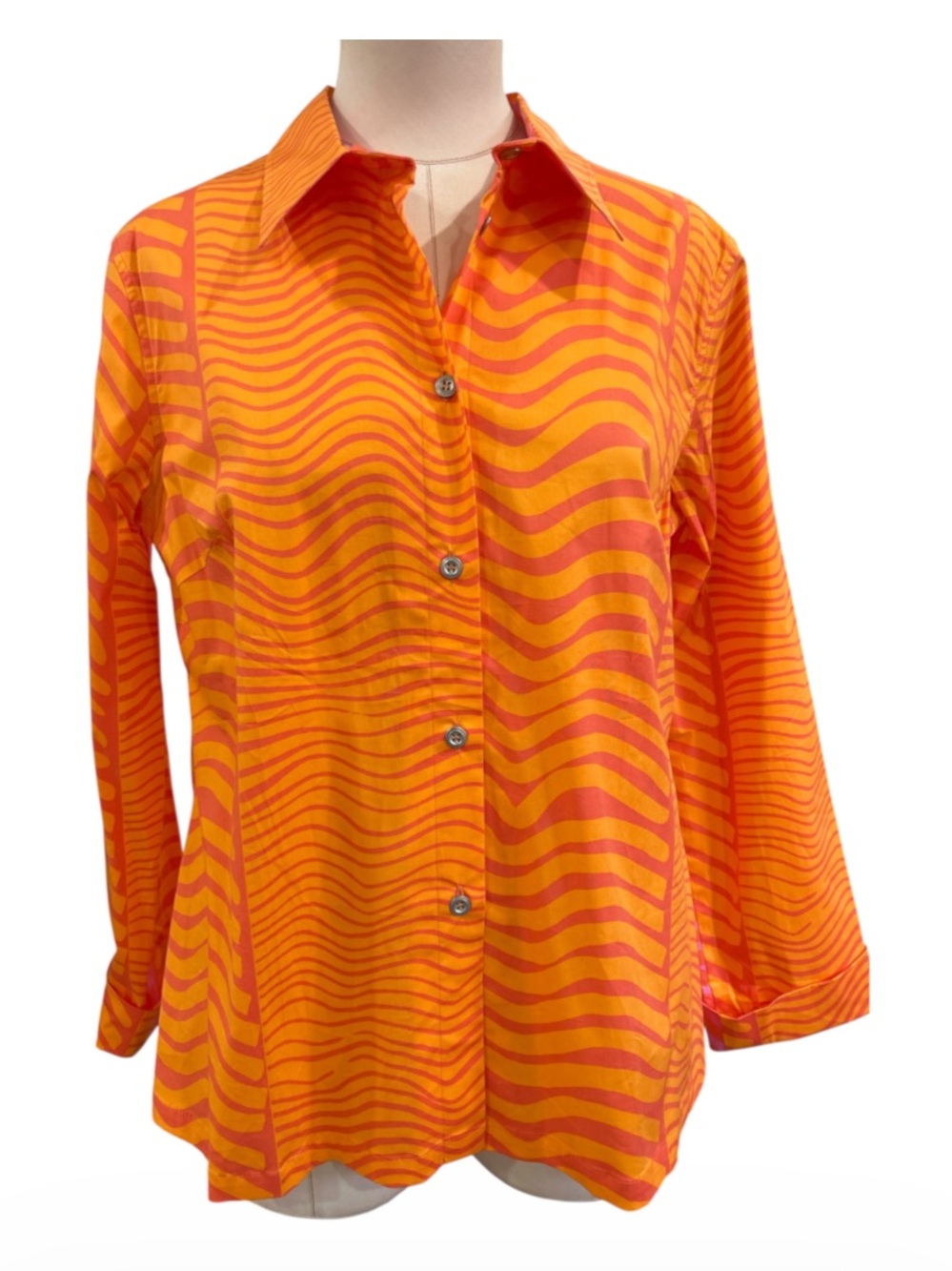 90’s Marimekko/Mika Piirainen wavy zebra print button down shirt Lg/Xl